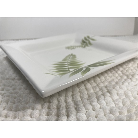 Pottery Barn Fern Botanical Deep Dish, Plate White and Green 8.5" Square - Picture 3 of 4